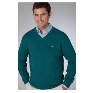 V-Neck Cable Sweater Teal Green Blue